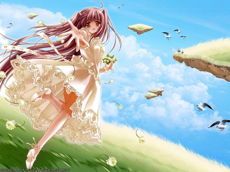 Anime Girl on Floating Island — Blue