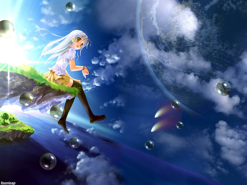 Anime girl on floating island