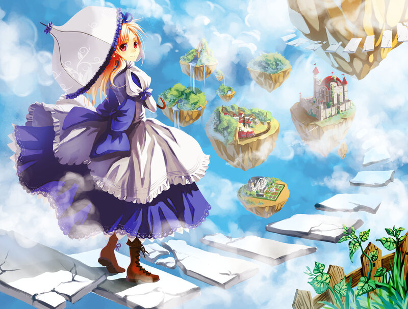 anime girl on floating islands