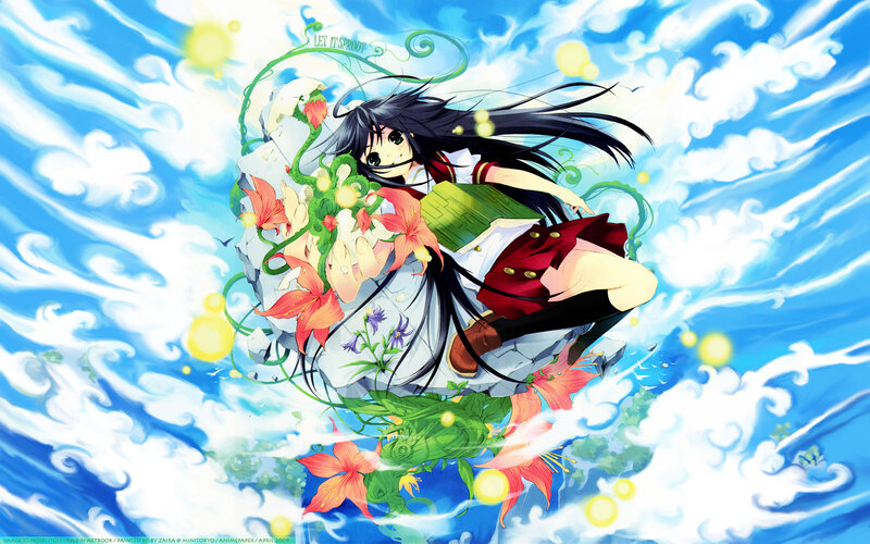 Anime Girl on Floating Rock — Blue