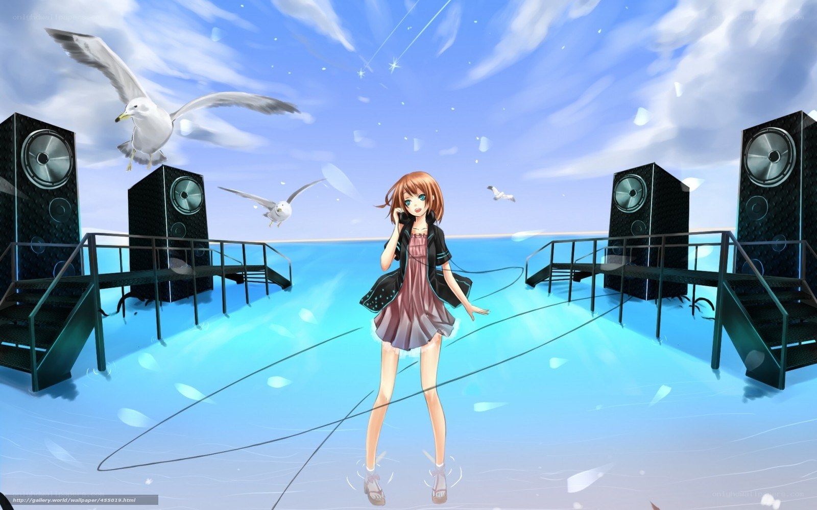 Anime girl on floating stage