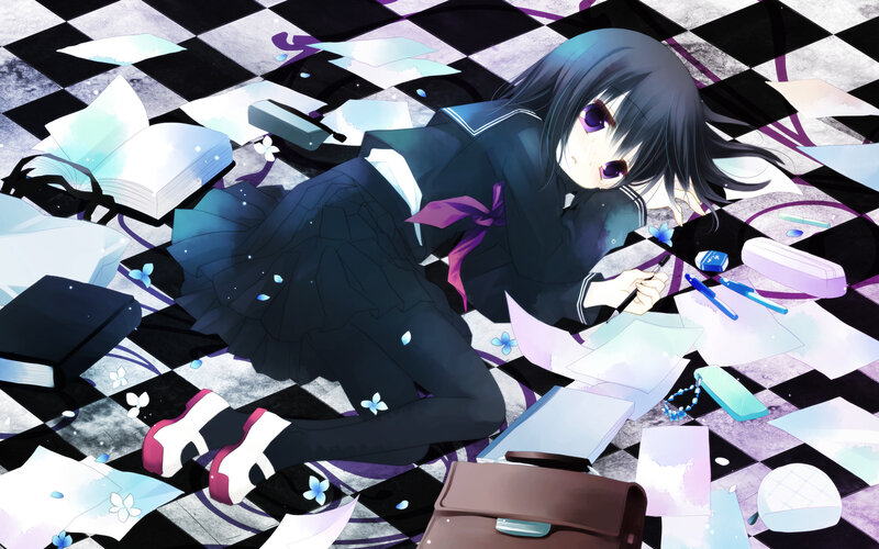 Anime Girl on Floor — Black, Chaotic