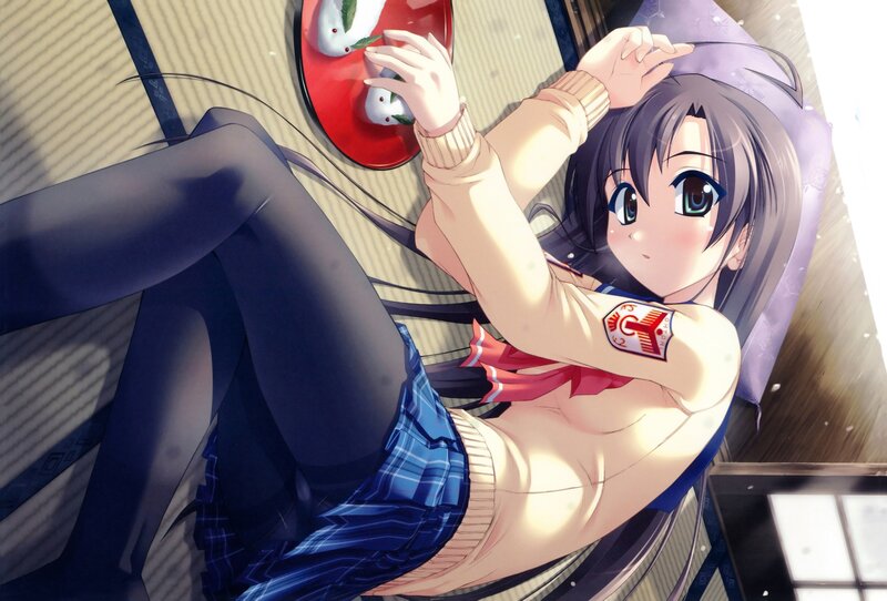 Anime Girl on Floor — Blue, Calm