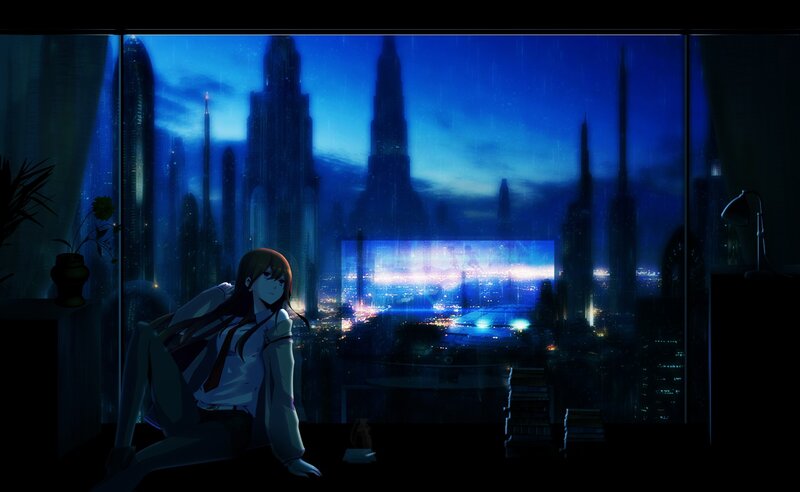 Anime Girl on Floor — Blue, Melancholic
