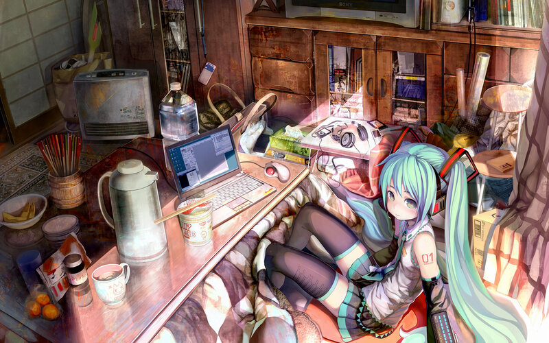 Anime Girl on Floor — Blue