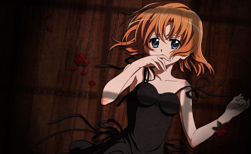 Anime Girl on Floor — Brown, Dramatic, Black Dress