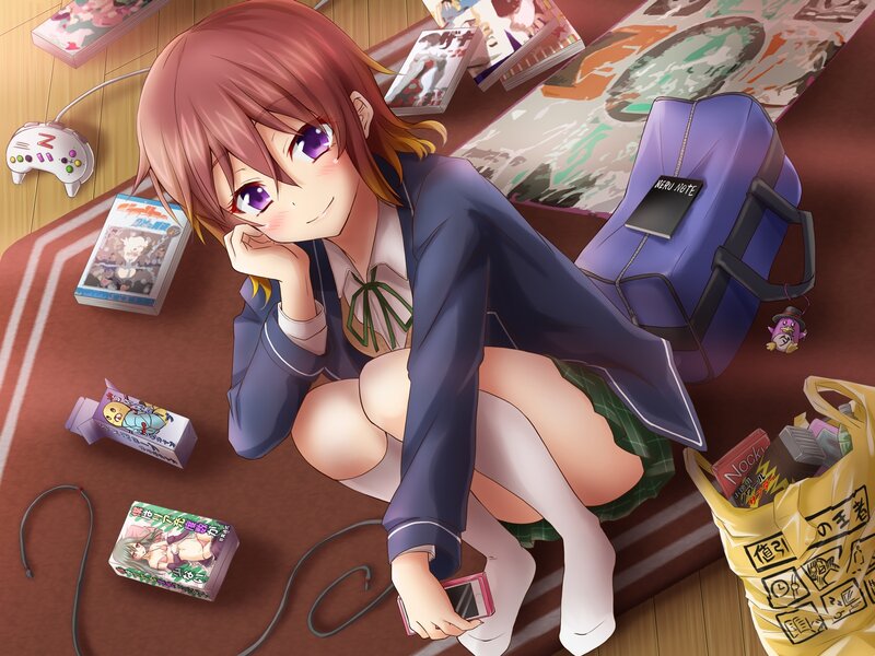 Anime Girl on Floor — Brown, Playful