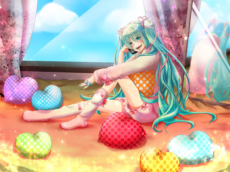 Anime Girl on Floor — Cyan, Playful