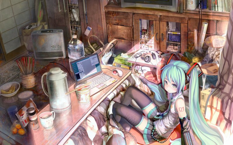 Anime Girl on Floor — Cyan