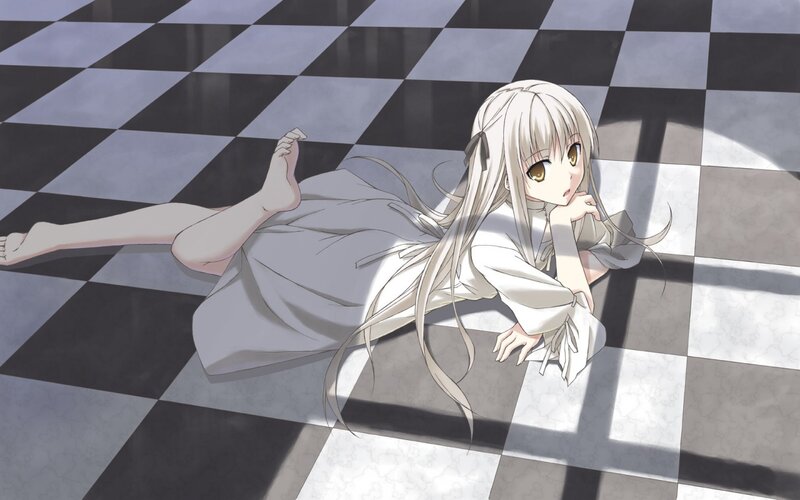 Anime Girl on Floor — Gray, Calm