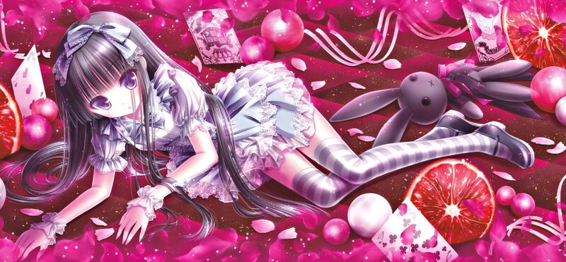 Anime Girl on Floor — Pink, Dreamy, Digital Art