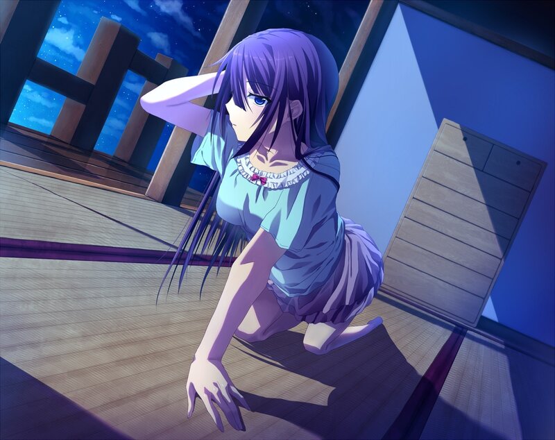Anime Girl on Floor — Purple, Dramatic, Night