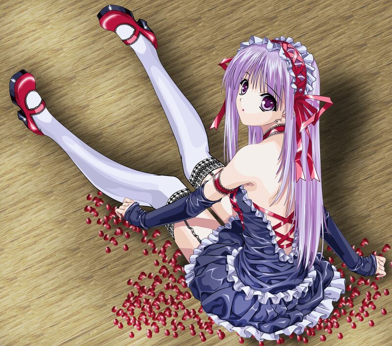 Anime Girl on Floor — Purple, Playful, Red Shoes