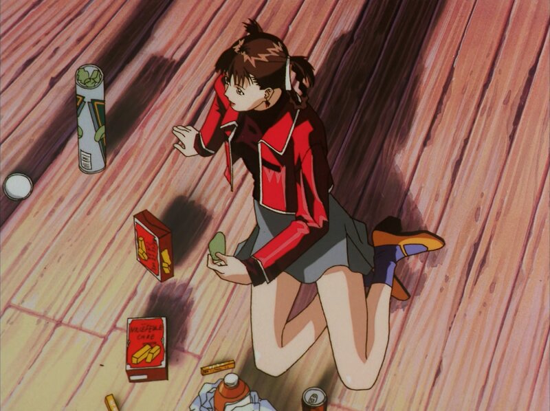 Anime Girl on Floor — Red, Calm, Wooden Floor