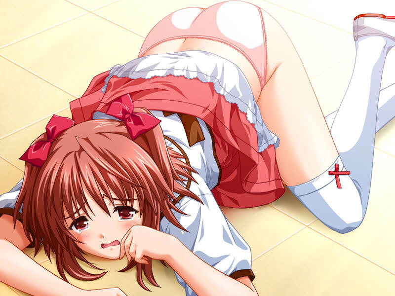 Anime Girl on Floor — Red, Playful