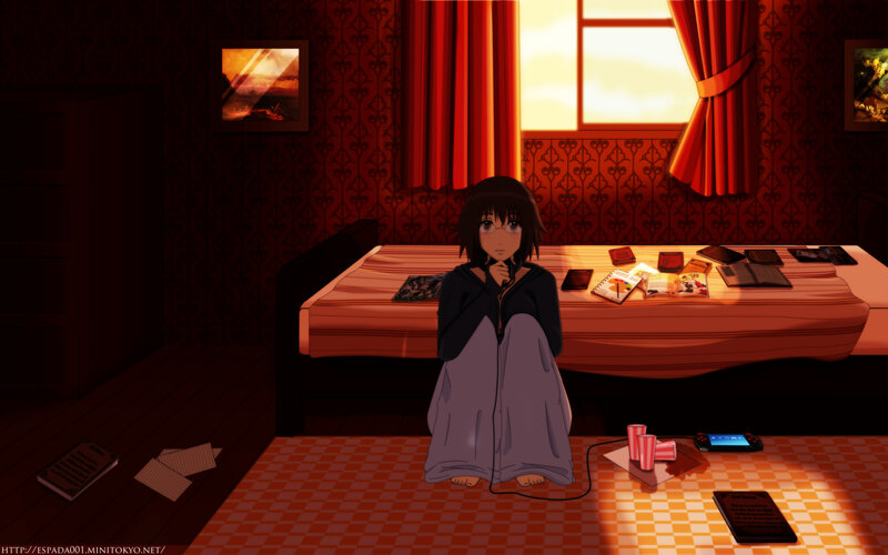 Anime Girl on Floor — Red