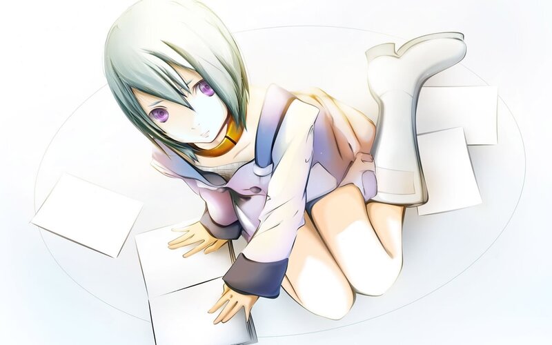 Anime Girl on Floor — White, Calm, Digital Art, Paper, Boots