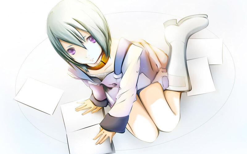 Anime Girl on Floor — White, Calm, Digital Art, Paper