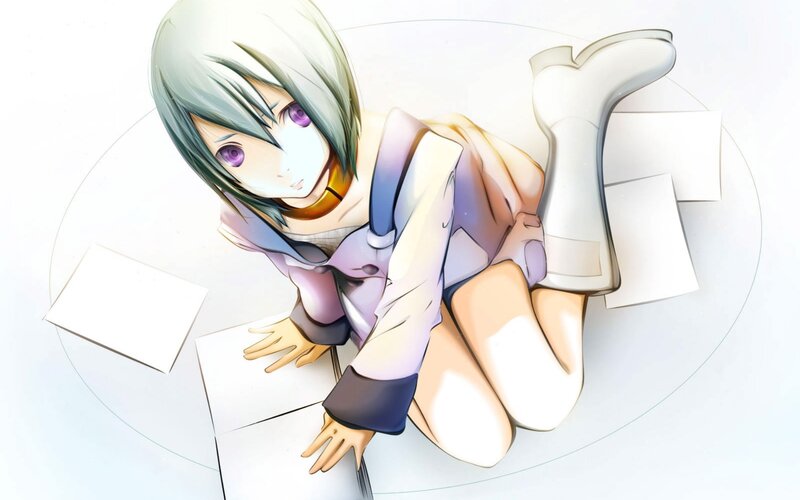 Anime Girl on Floor — White, Calm