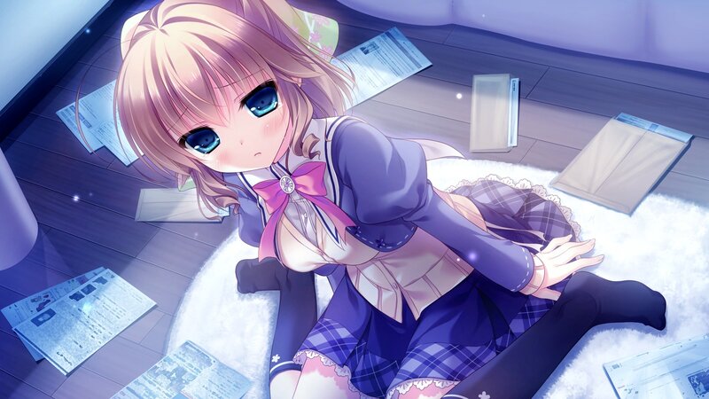 anime girl on floor with papers