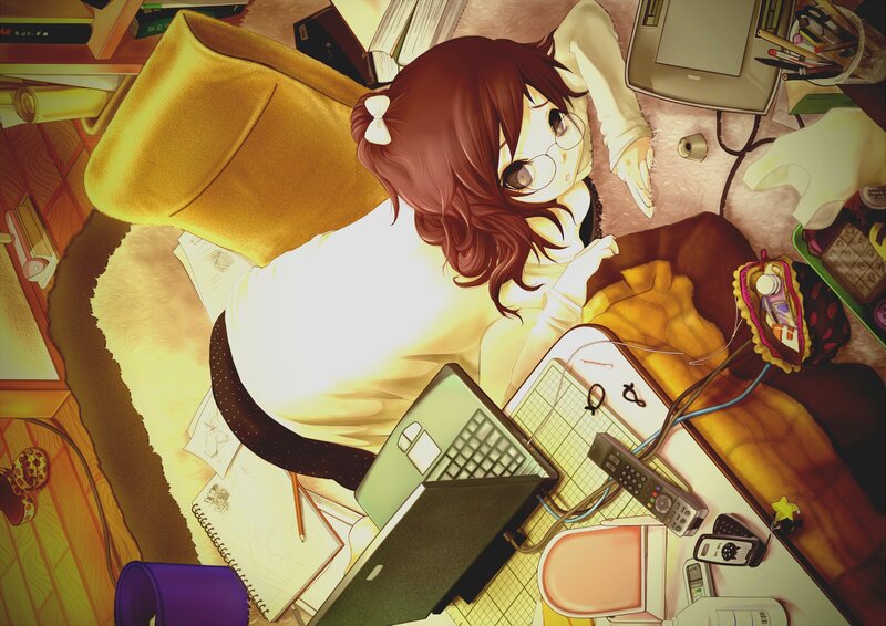 Anime Girl on Floor — Yellow, Calm