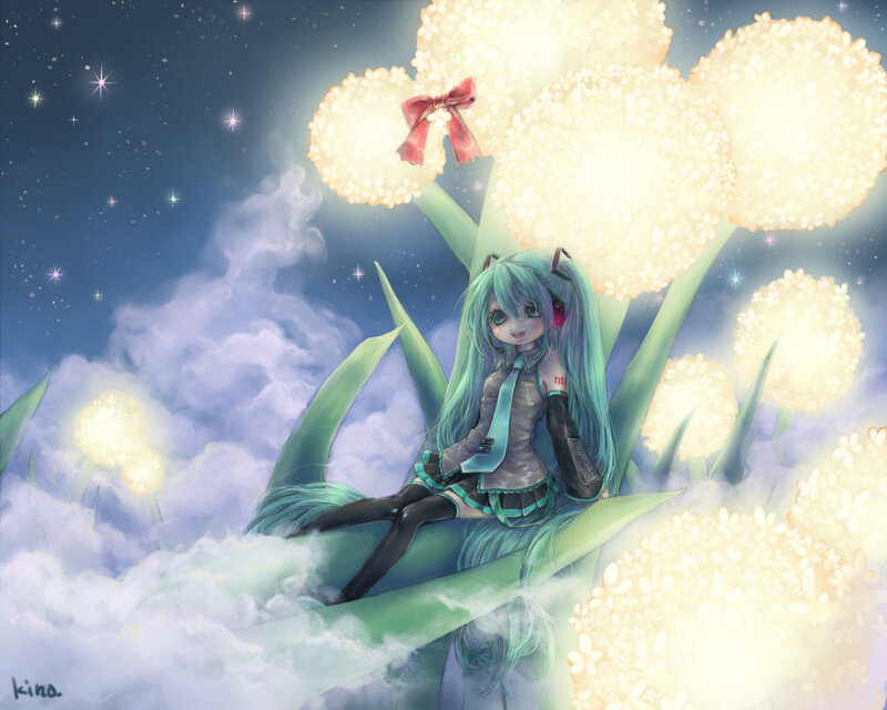Anime Girl on Flower — Blue