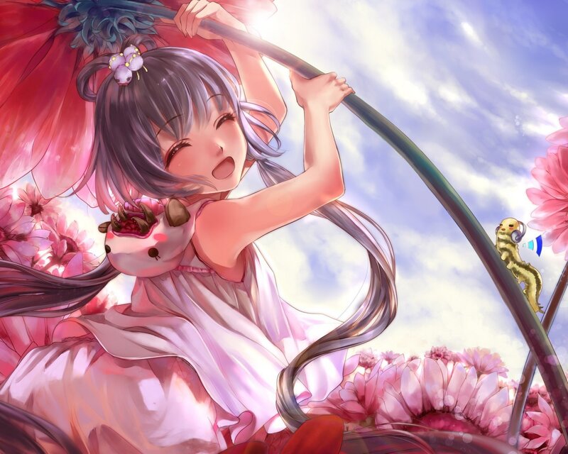 Anime Girl on Flower — Pink