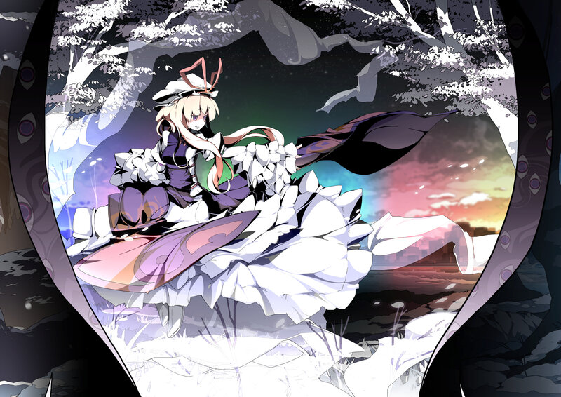 Anime Girl on Flower — White, Dramatic, Sunset