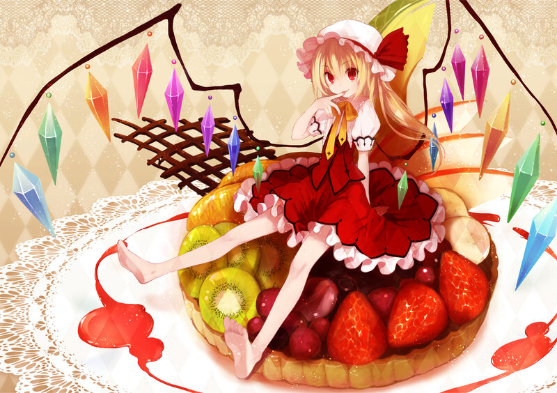 Anime Girl on Fruit Tart — Red, Whimsical