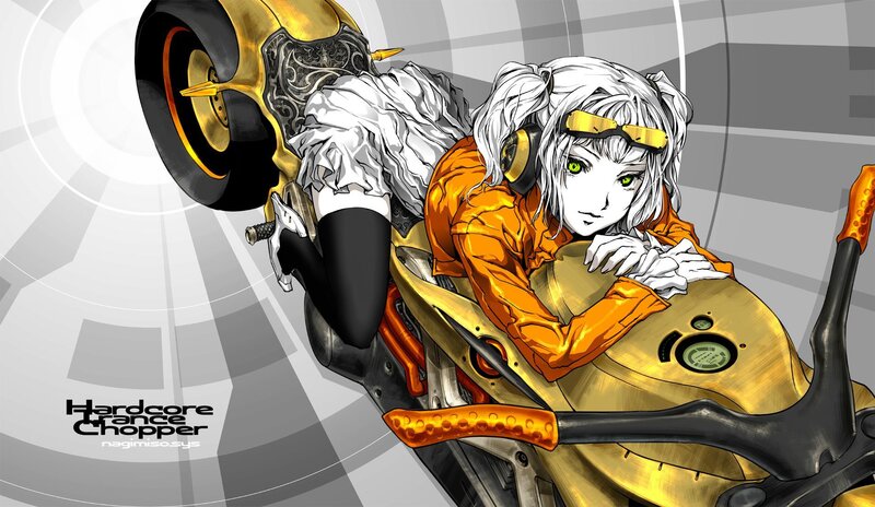 anime girl on golden motorcycle