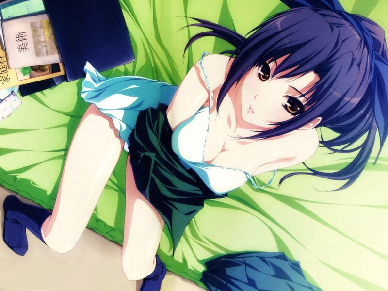 anime girl on green bed