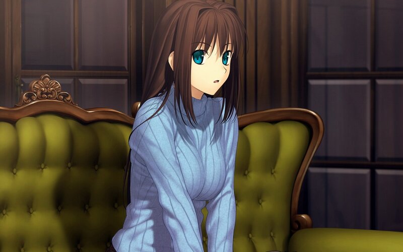 anime girl on green couch