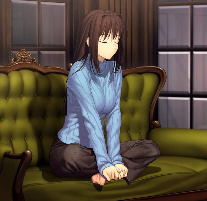 anime girl on green couch