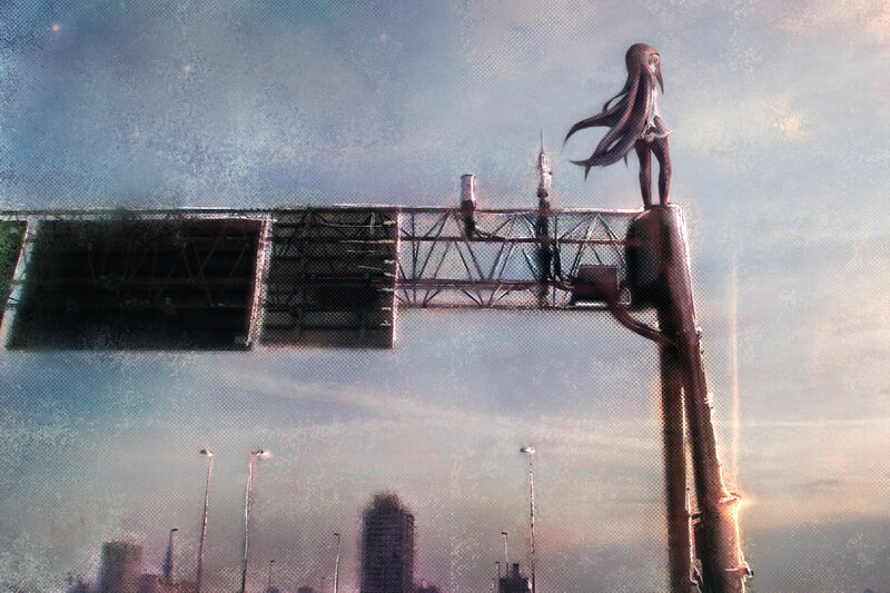 Anime Girl on Highway Sign