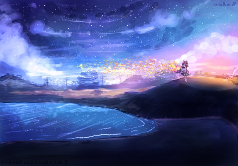 Anime Girl on Hill — Blue, Dreamy
