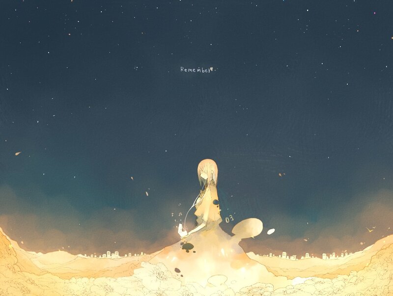 Anime Girl on Hill — Blue, Serene, Night