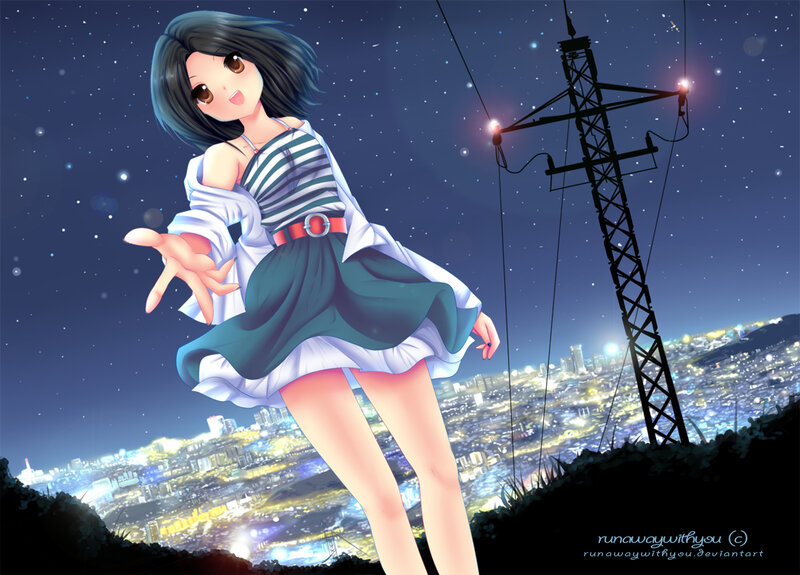 Anime Girl on Hill — Blue