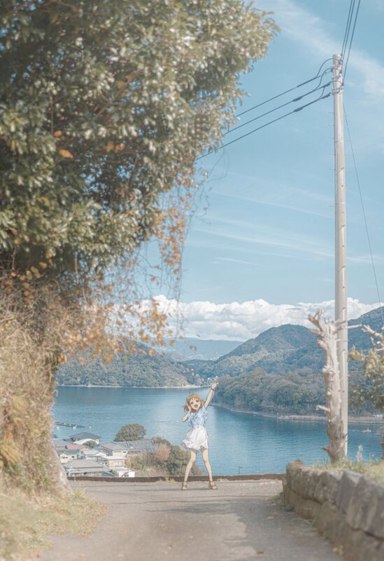 Anime Girl on Hillside — Blue