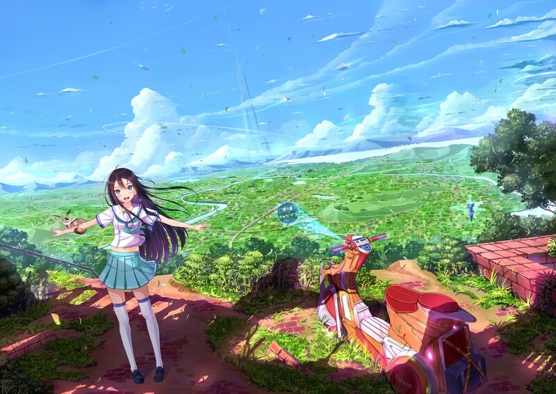 Anime Girl on Hilltop — Blue