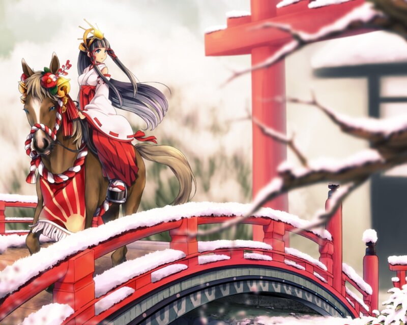 Anime Girl on Horse — Red