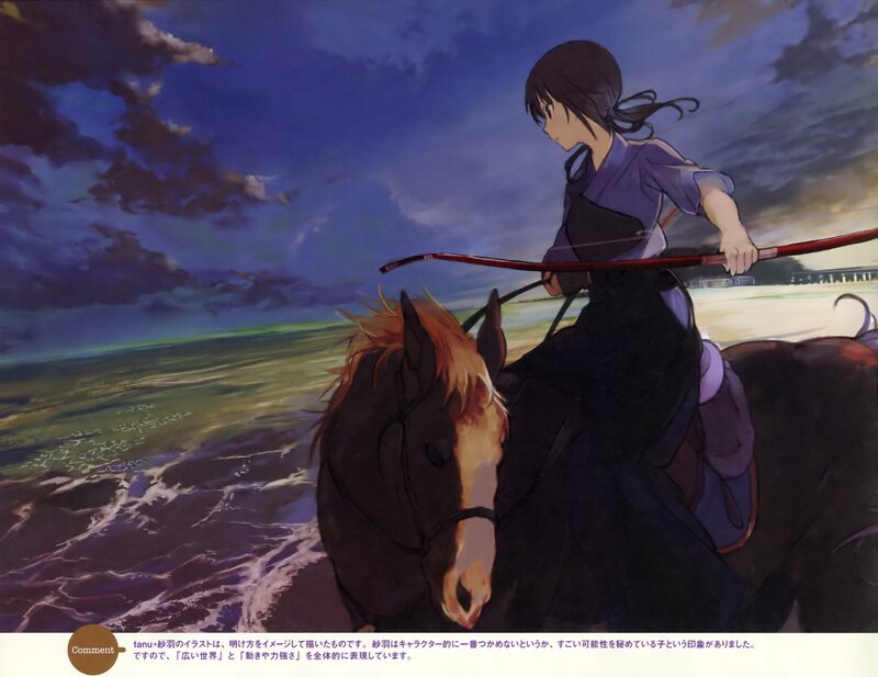 Anime girl on horse with bow