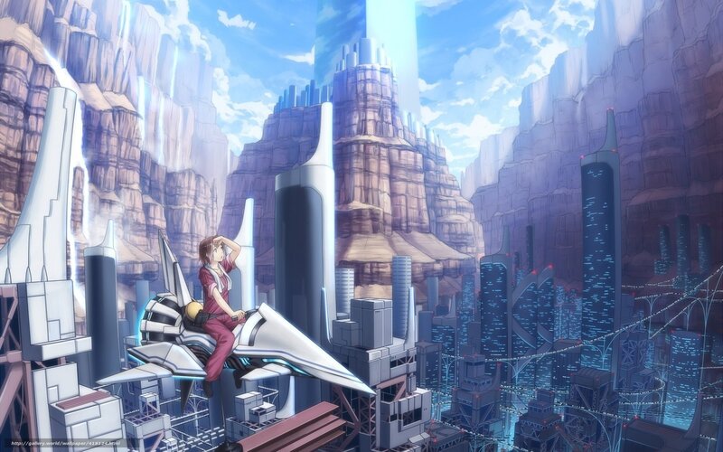Anime Girl on Hoverbike — Blue, Serene