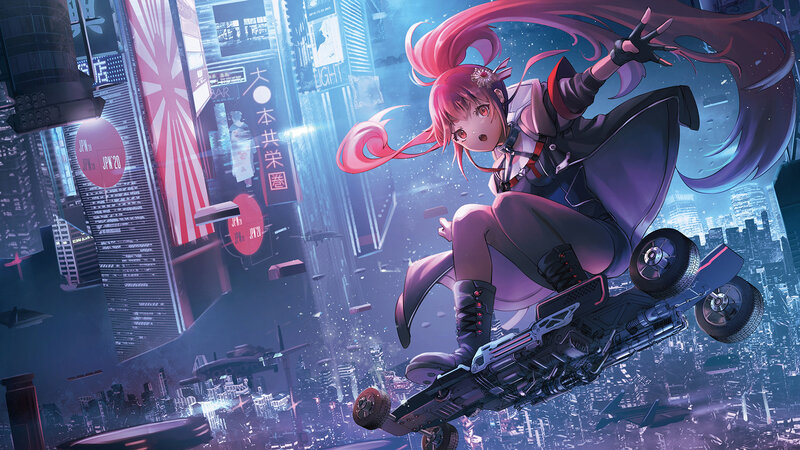 Anime Girl on Hoverboard — Purple