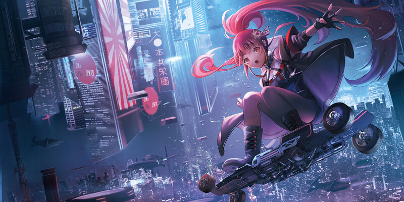 Anime Girl on Hoverboard