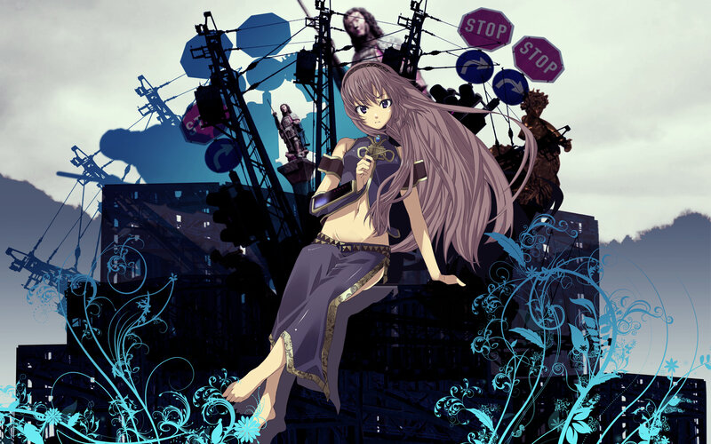 anime girl on industrial ruins