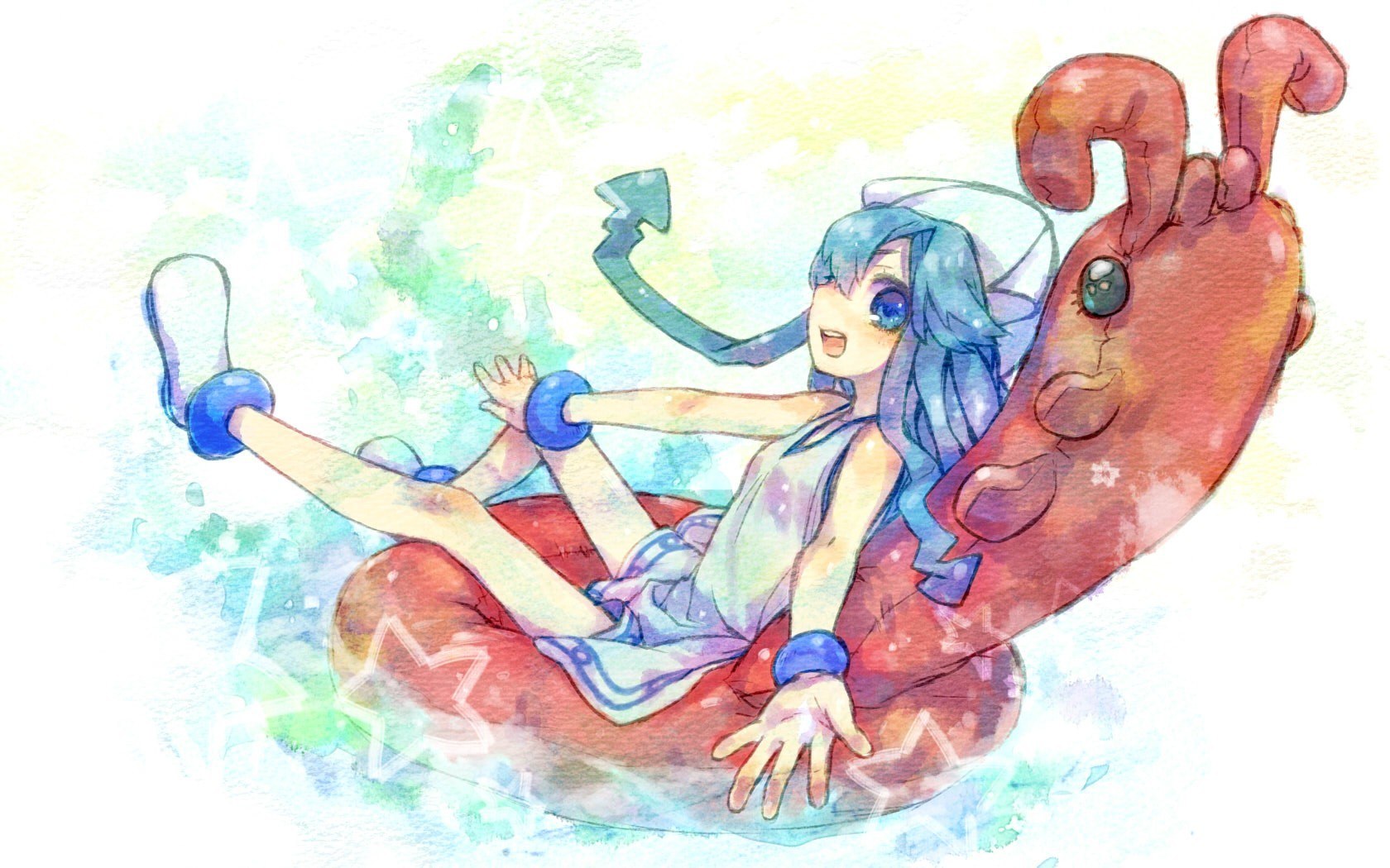 Anime girl on inflatable crab