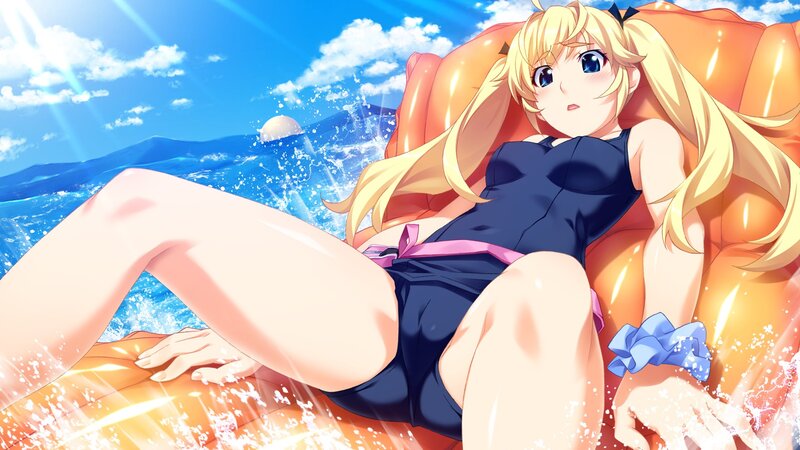 Anime girl on inflatable float