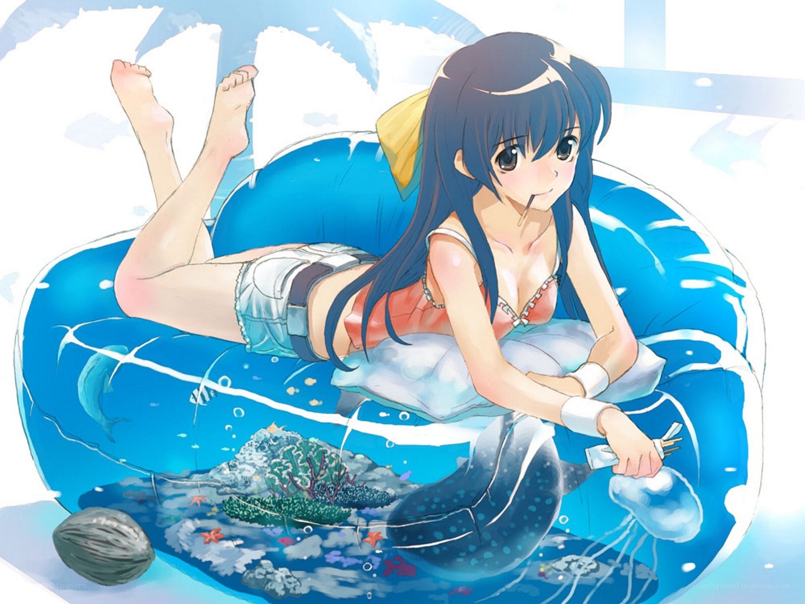 anime girl on inflatable ring