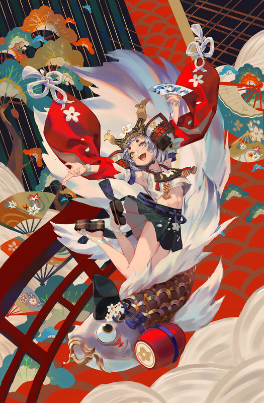 Anime Girl on Koi Fish