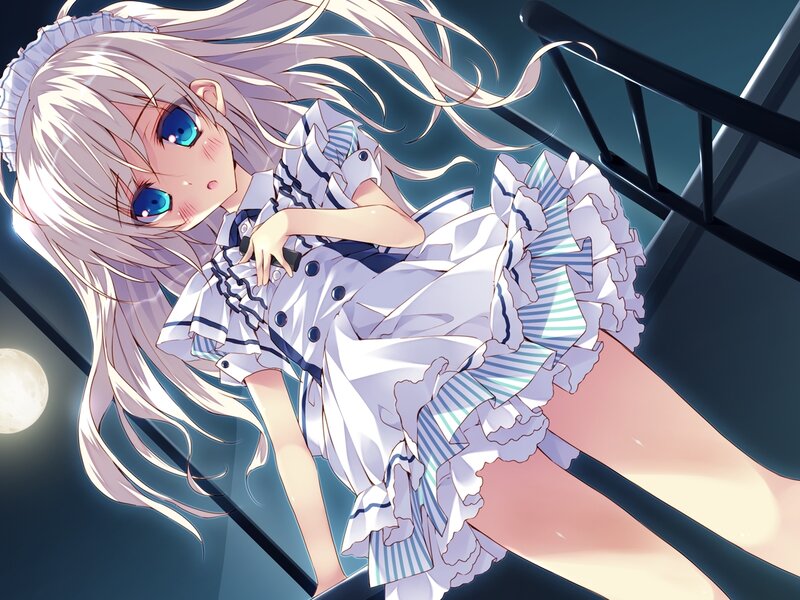 Anime Girl on Ladder — White, Calm